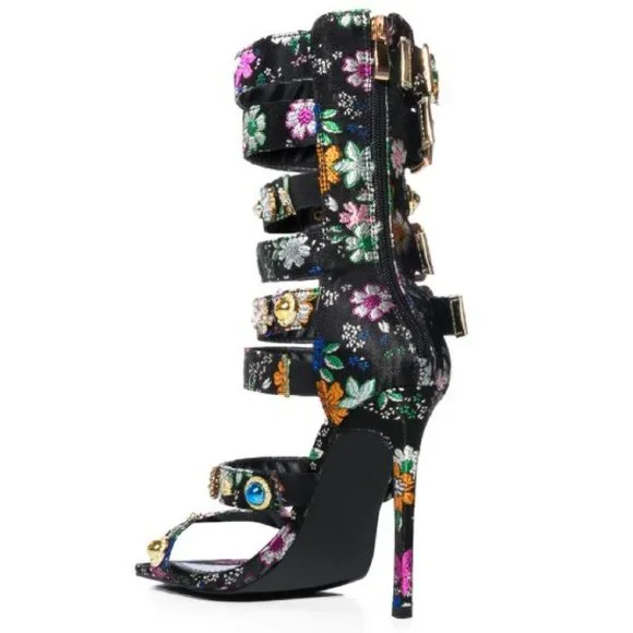 Floral Multi-Color Strappy Heels - Picture 5 of 14